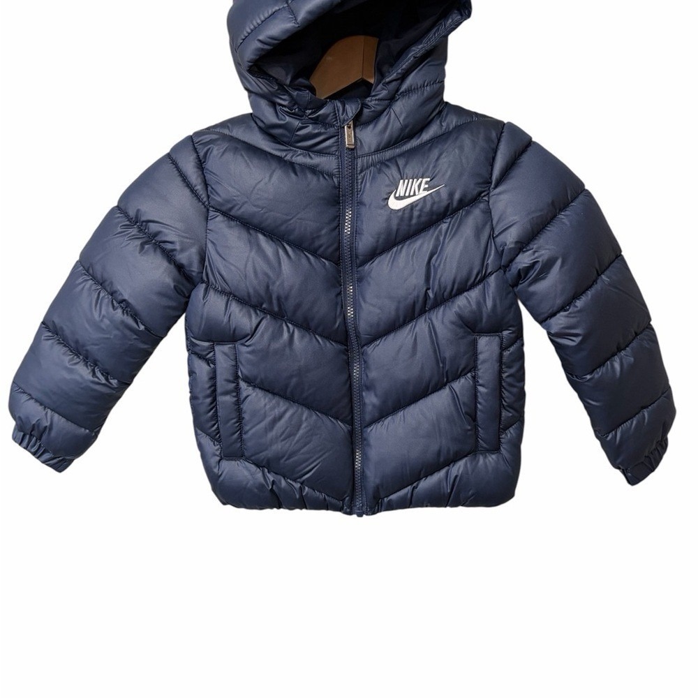 Nike Navy Blue Quilted Hooded Puffer Jacket - Picture 2 of 5